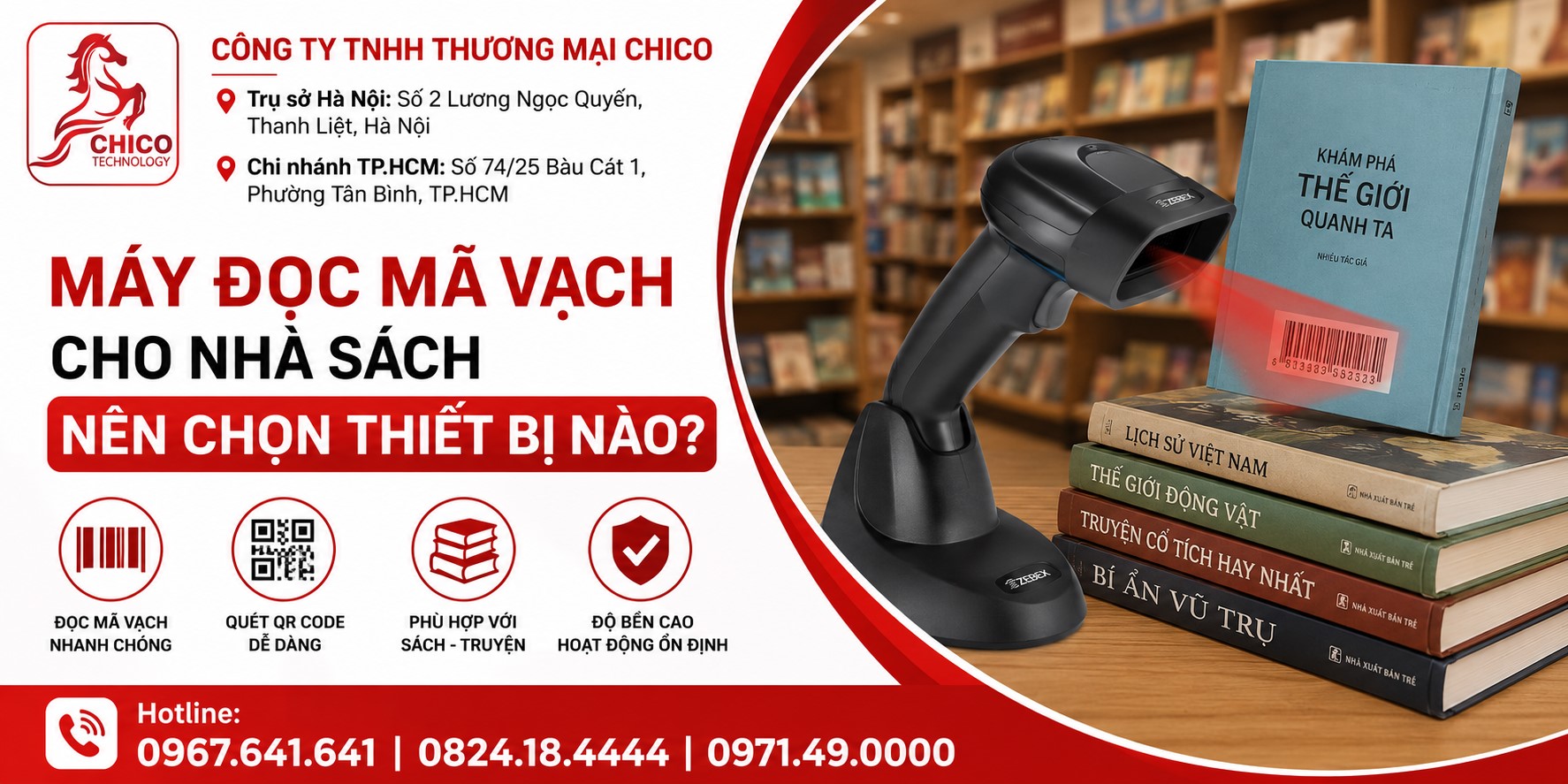 Máy Đọc Mã Vạch Cho Nhà Sách: Chọn Thiết Bị Nào Quét Sách Nhanh & Chính Xác?