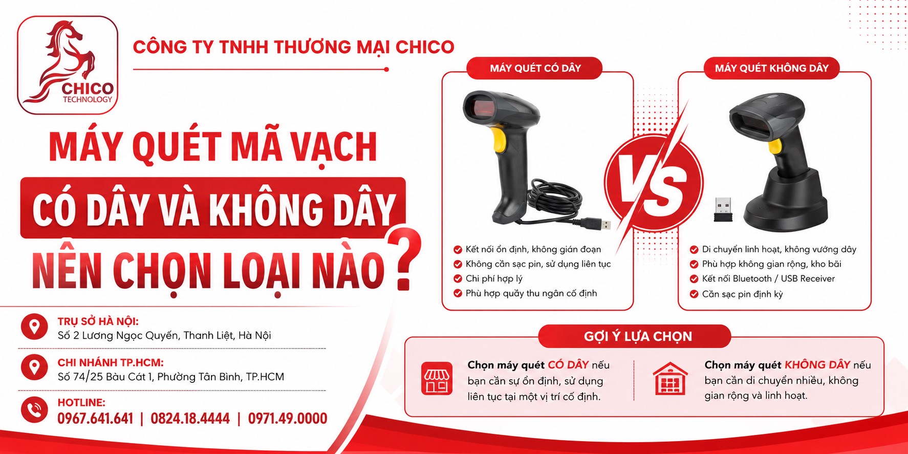 Nên Chọn Máy Quét Mã Vạch Có Dây Hay Không Dây? So Sánh Chi Tiết