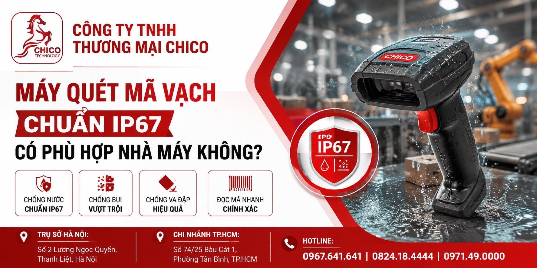 Máy Quét Mã Vạch Chuẩn IP67 Có Phù Hợp Cho Nhà Máy? Tư Vấn Từ Chico