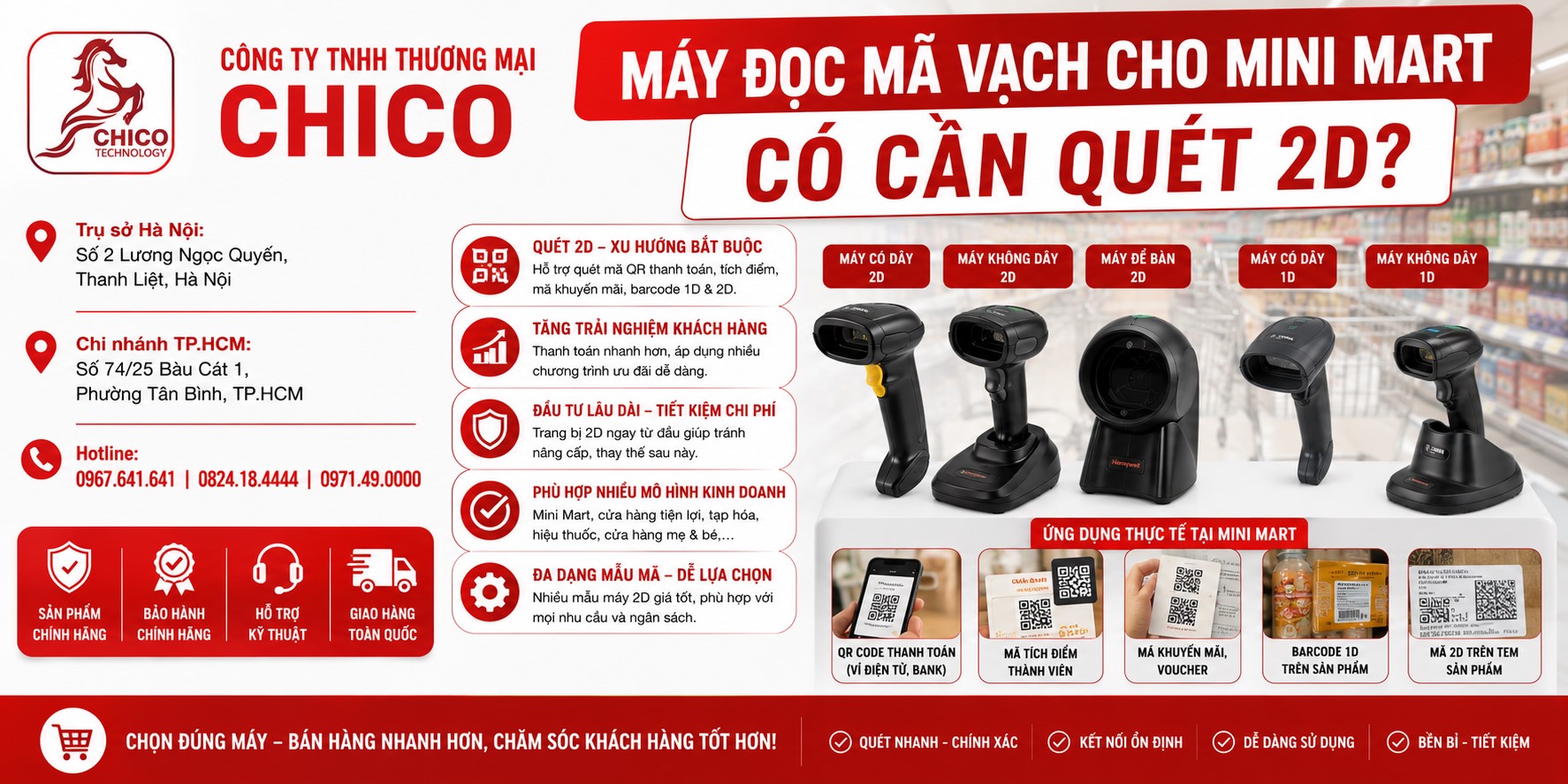 Máy Đọc Mã Vạch Cho Mini Mart Có Cần Quét 2D Không? Tư Vấn Chico