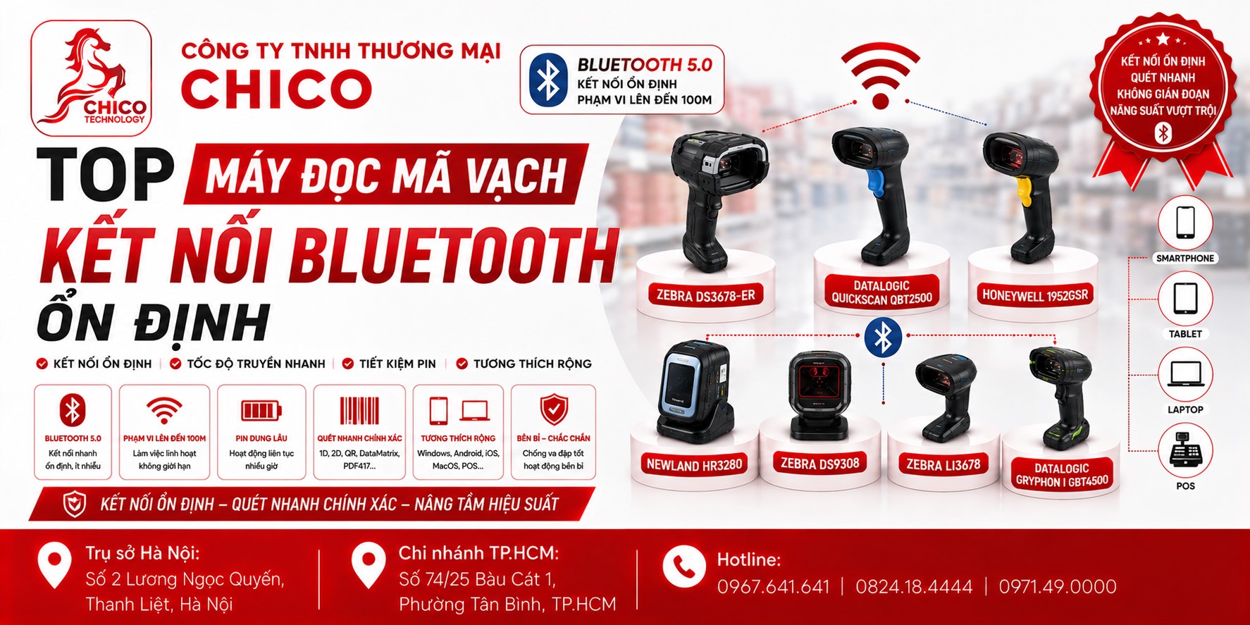 Top 5 Máy Quét Mã Vạch Bluetooth Kết Nối Ổn Định Nhất 2026