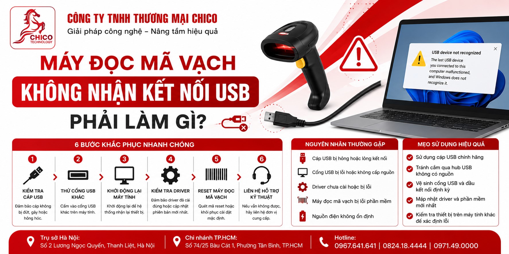 Máy Đọc Mã Vạch Không Nhận Kết Nối USB? Cách Khắc Phục Nhanh Nhất