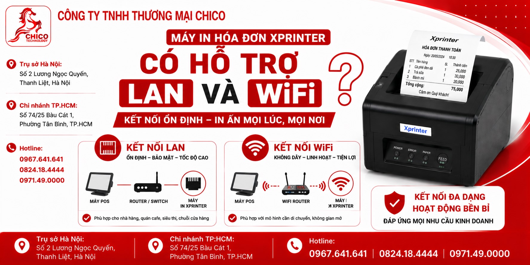 Máy In Hóa Đơn Xprinter Có Hỗ Trợ LAN Và WiFi Không?