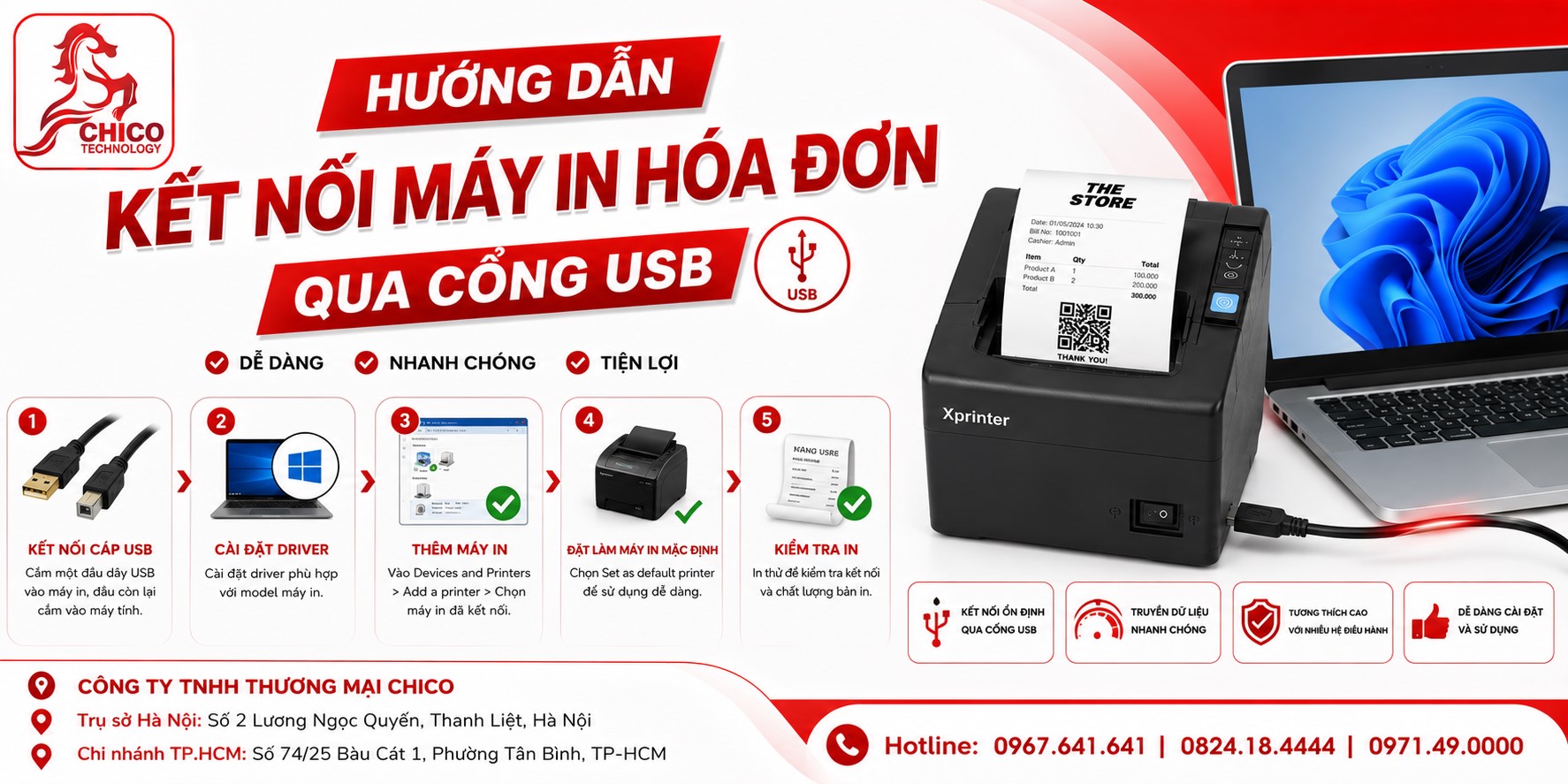 Hướng Dẫn Kết Nối Máy In Hóa Đơn Qua Cổng USB Chi Tiết