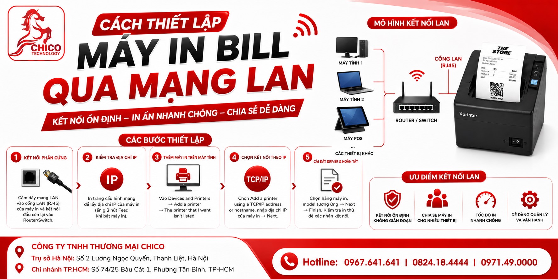 Hướng Dẫn Cách Thiết Lập Máy In Bill Qua Mạng LAN Chi Tiết