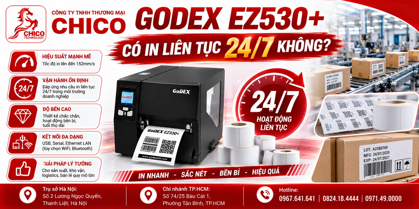Máy In Mã Vạch Godex EZ530+ Có In Liên Tục 24/7 Được Không?