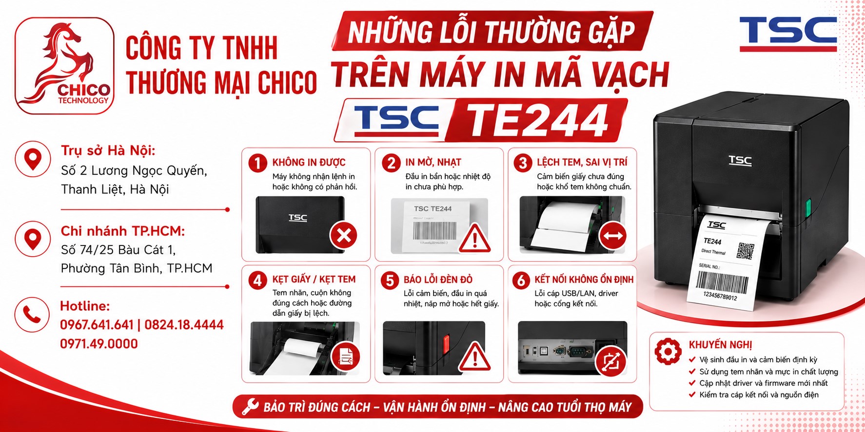 Những Lỗi Thường Gặp Trên Máy In Mã Vạch TSC TE244 & Cách Sửa