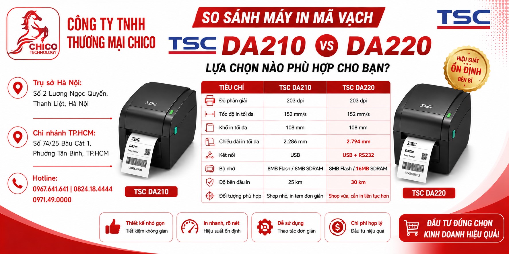 So Sánh Máy In Mã Vạch TSC DA210 Và DA220: Nên Mua Dòng Nào?