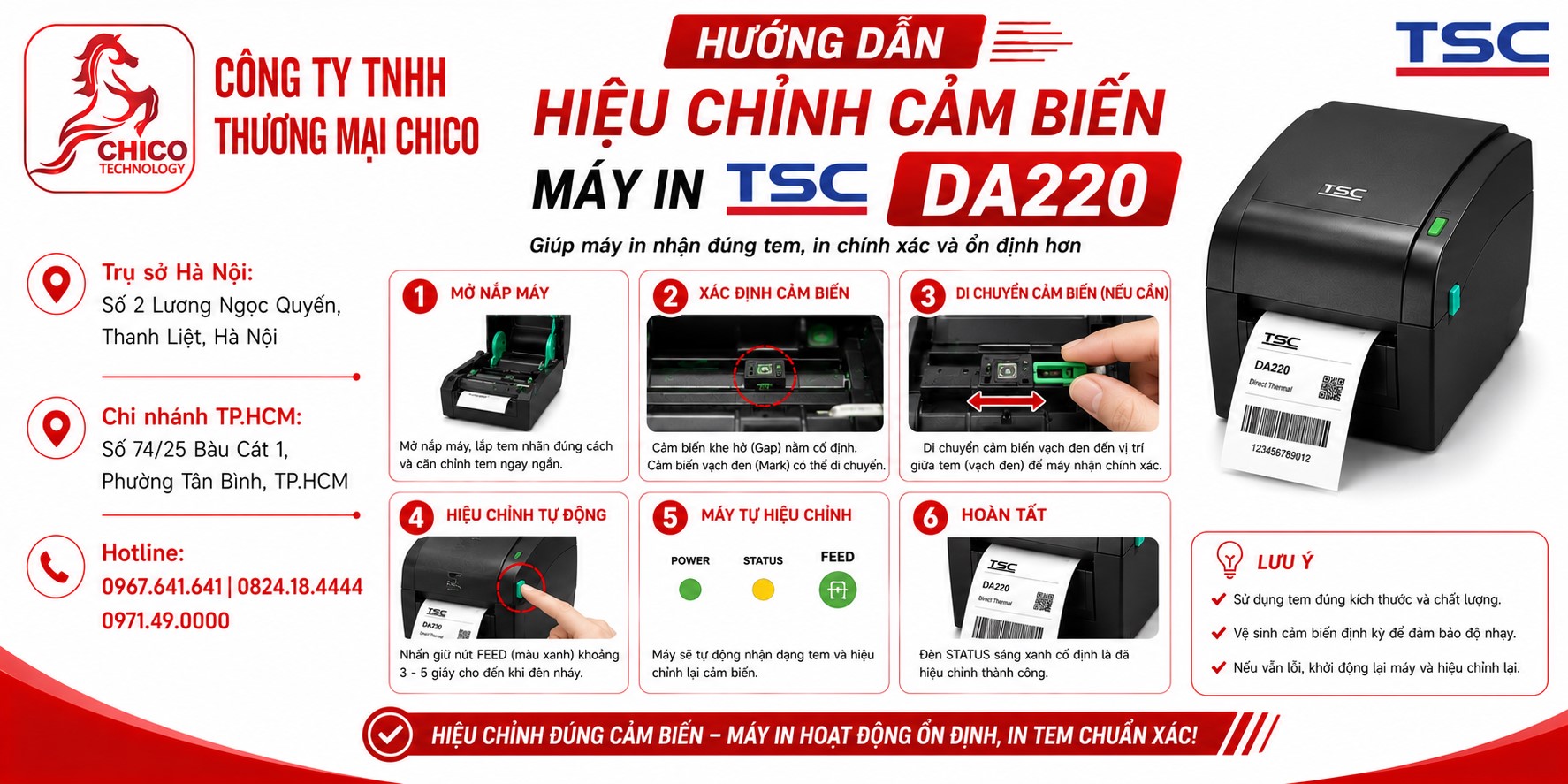 Hướng Dẫn Hiệu Chỉnh Cảm Biến Máy In TSC DA220 Chi Tiết Từ A-Z