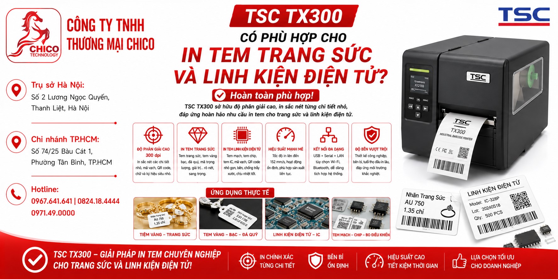 TSC TX300 Có Phù Hợp In Tem Trang Sức Và Linh Kiện Điện Tử?
