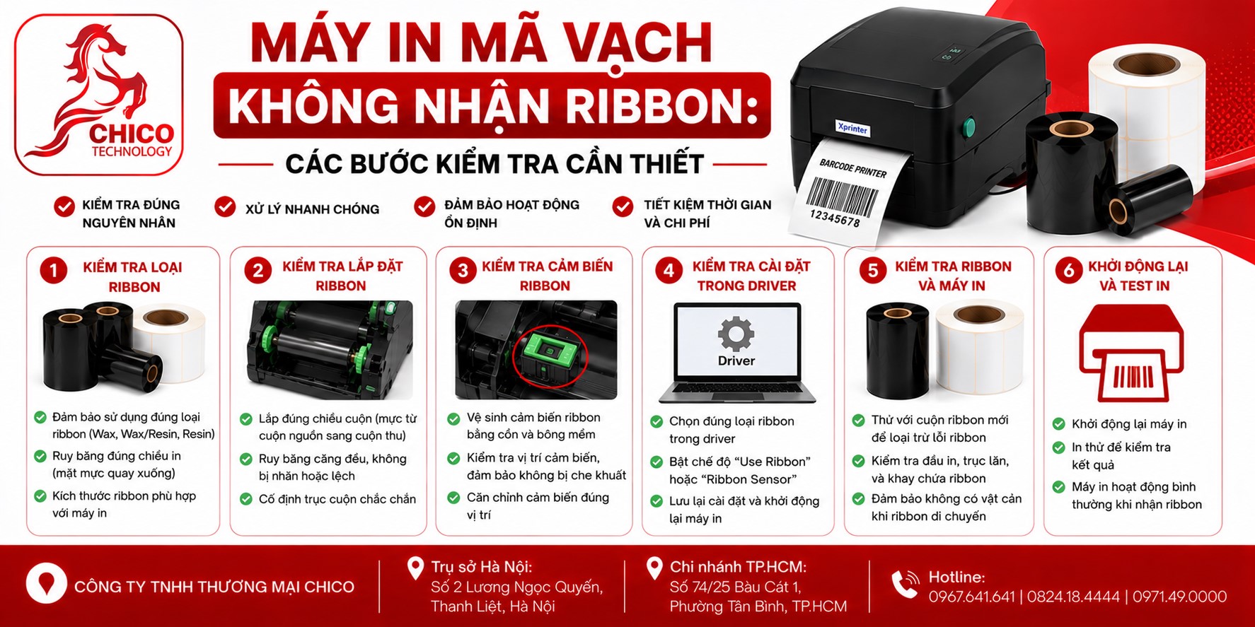 Máy in mã vạch không nhận Ribbon: Các bước kiểm tra cần thiết