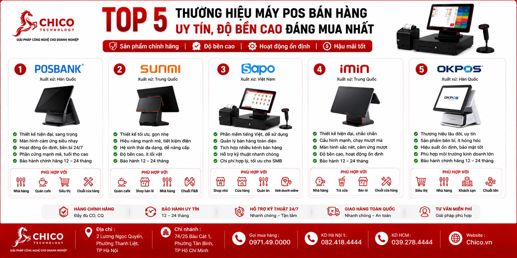 Top 5 thương hiệu máy POS bán hàng uy tín, độ bền cao đáng mua nhất