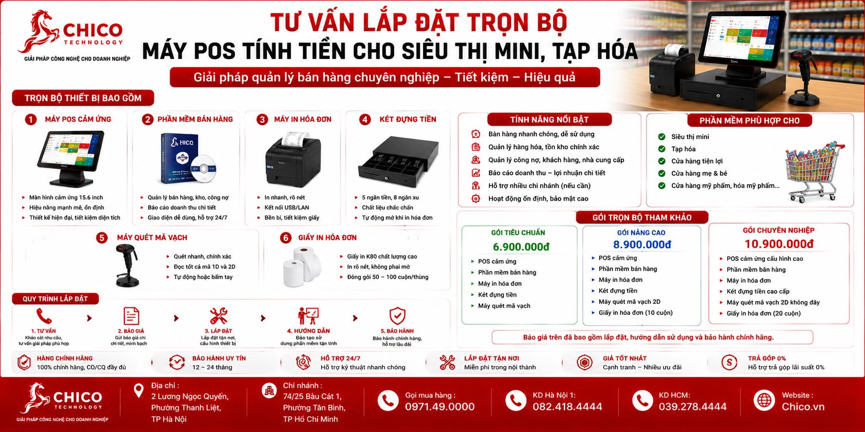 Tư vấn lắp đặt trọn bộ máy POS tính tiền cho siêu thị mini, tạp hóa