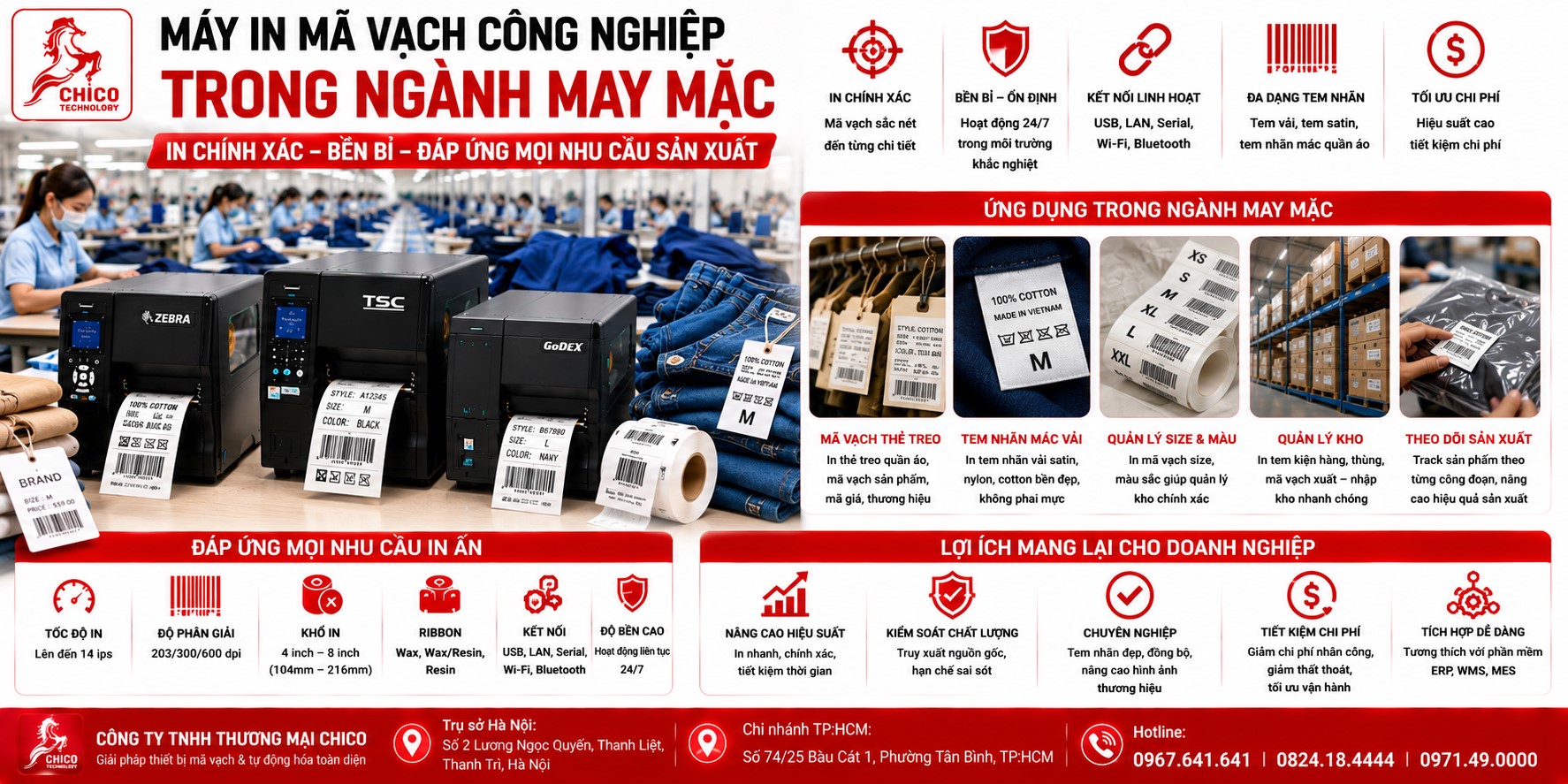 Máy In Mã Vạch Công Nghiệp Cho Ngành May Mặc: Giải Pháp Tem Nhãn Bền Bỉ
