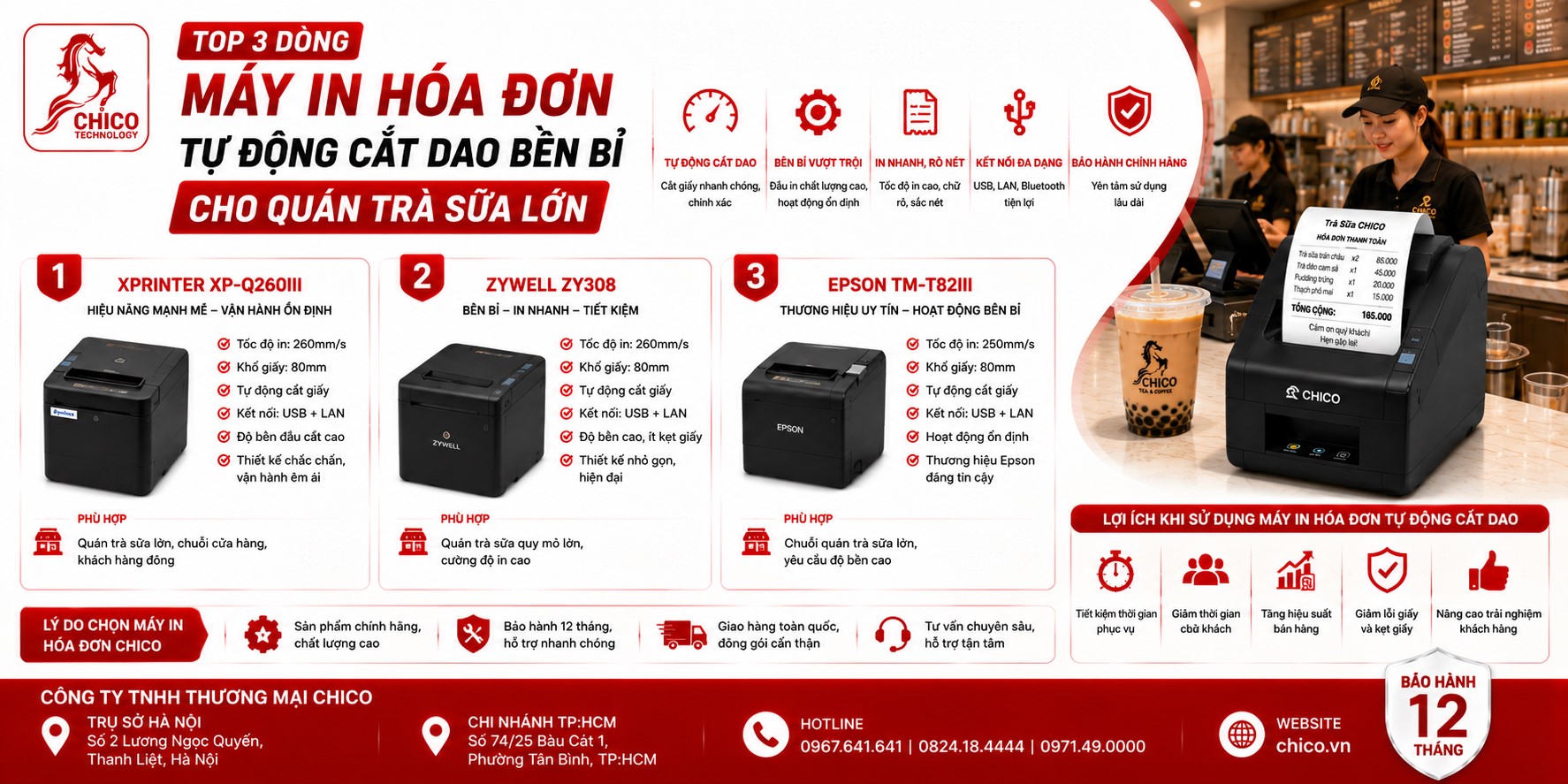Top 3 Máy In Hóa Đơn Tự Động Cắt Giấy Bền Bỉ Cho Quán Trà Sữa Lớn