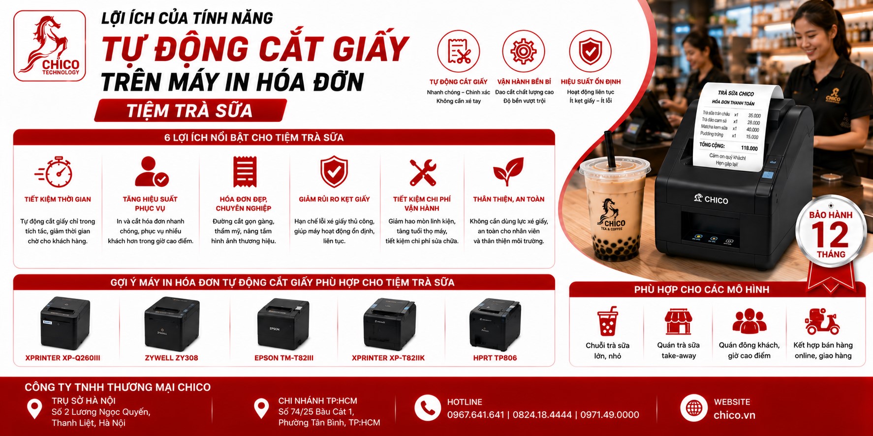 Lợi Ích Của Máy In Hóa Đơn Tự Động Cắt Giấy Trong Tiệm Trà Sữa (2026)