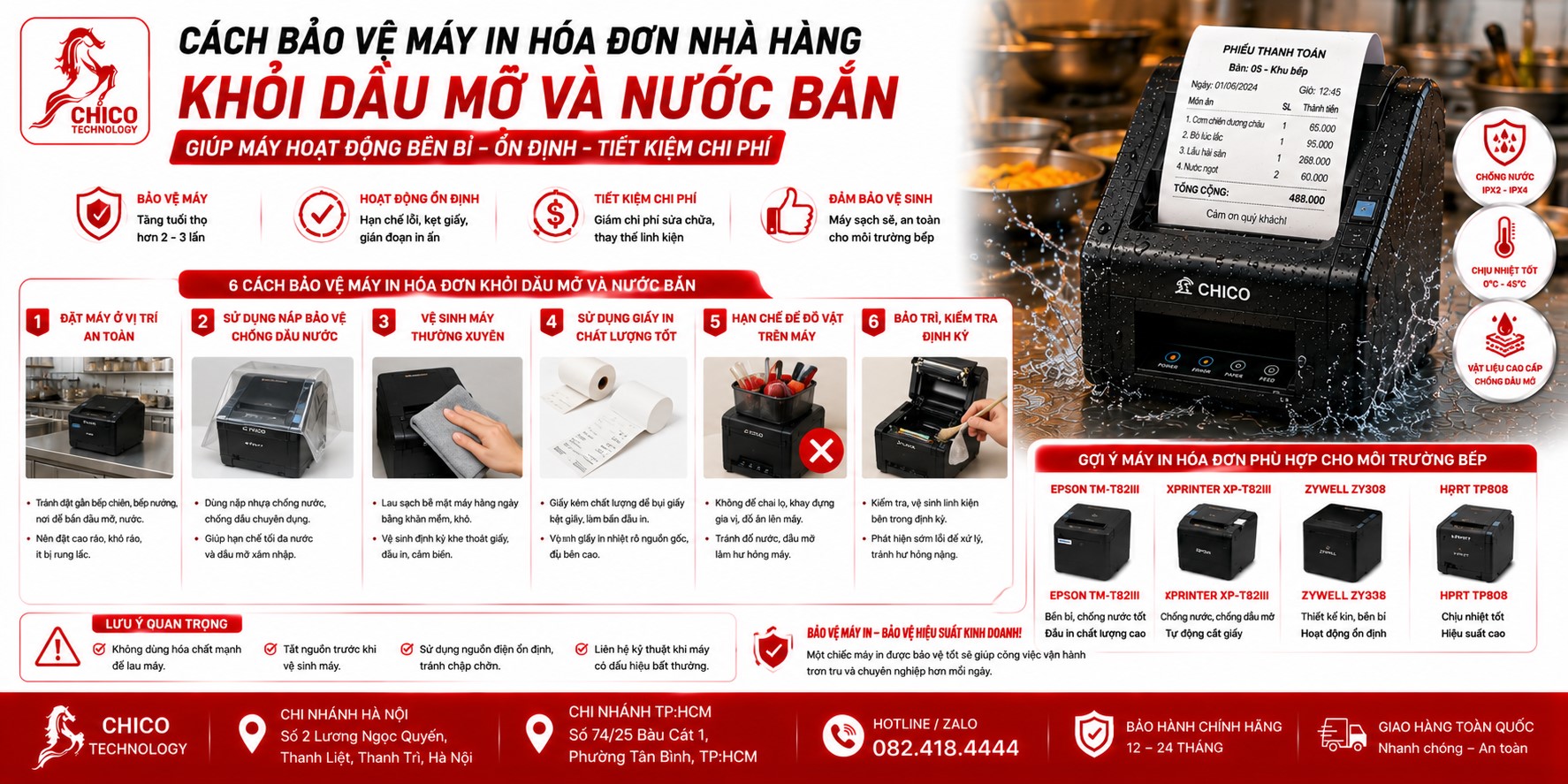 5 Mẹo Bất Bại Bảo Vệ Máy In Hóa Đơn Khỏi Dầu Mỡ và Nước (2026)
