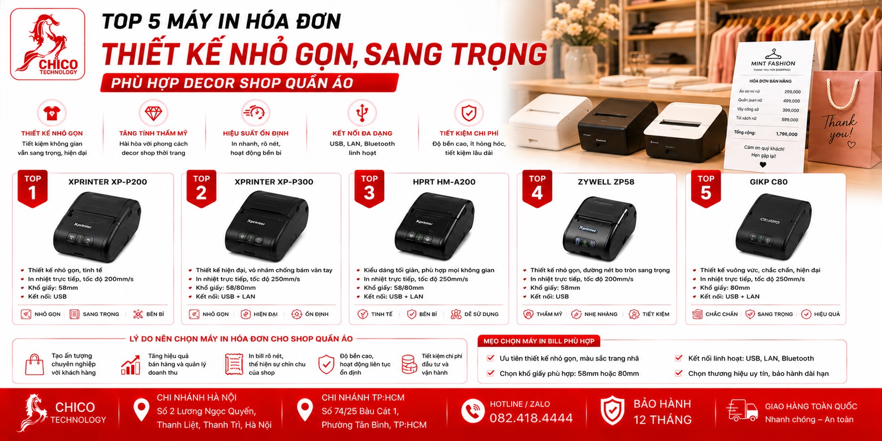Top 5 Máy In Hóa Đơn Mini Nhỏ Gọn, Sang Trọng Cho Shop Thời Trang