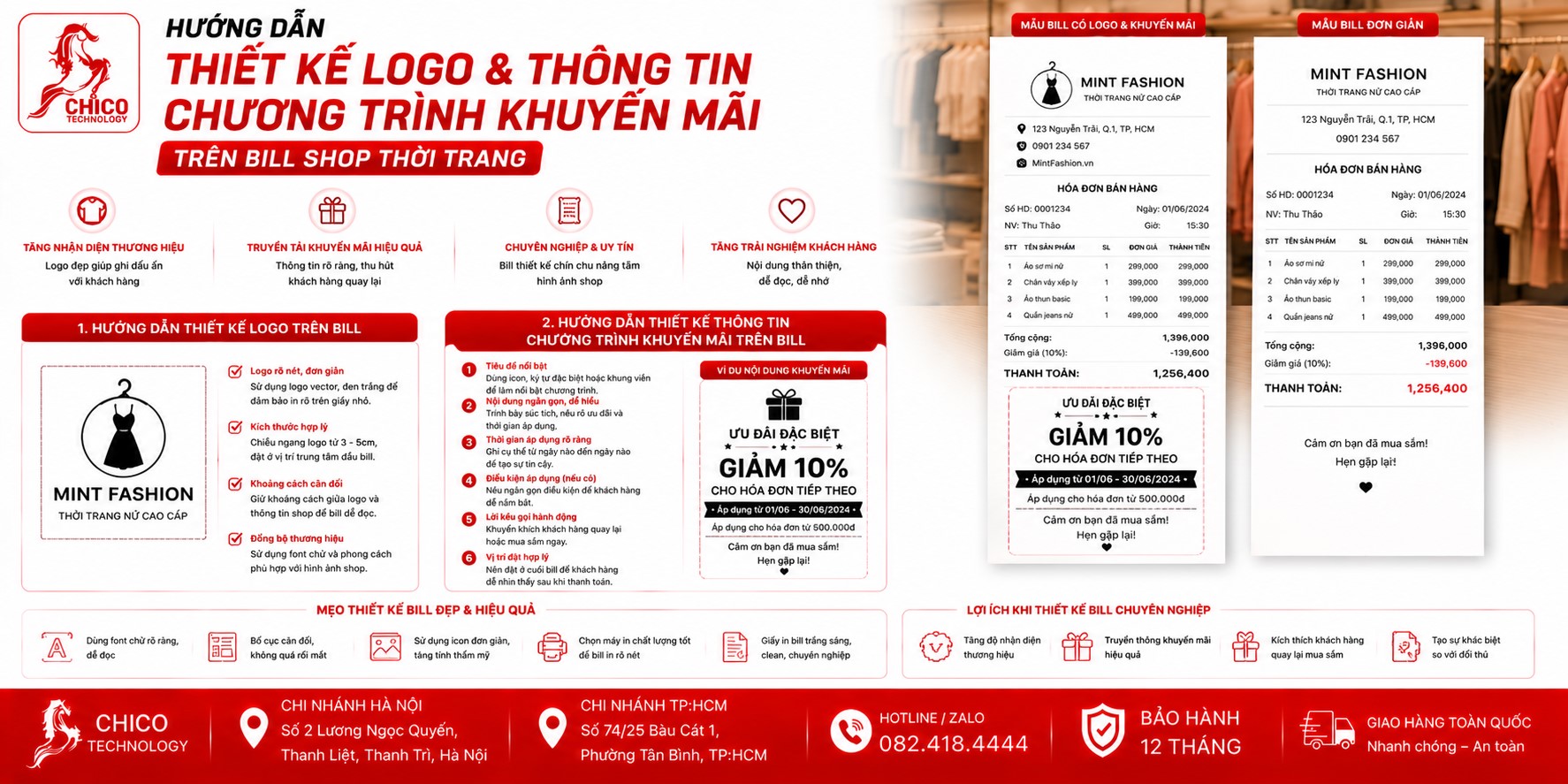 Cách Thiết Kế Logo & Khuyến Mãi Trên Bill Shop Thời Trang