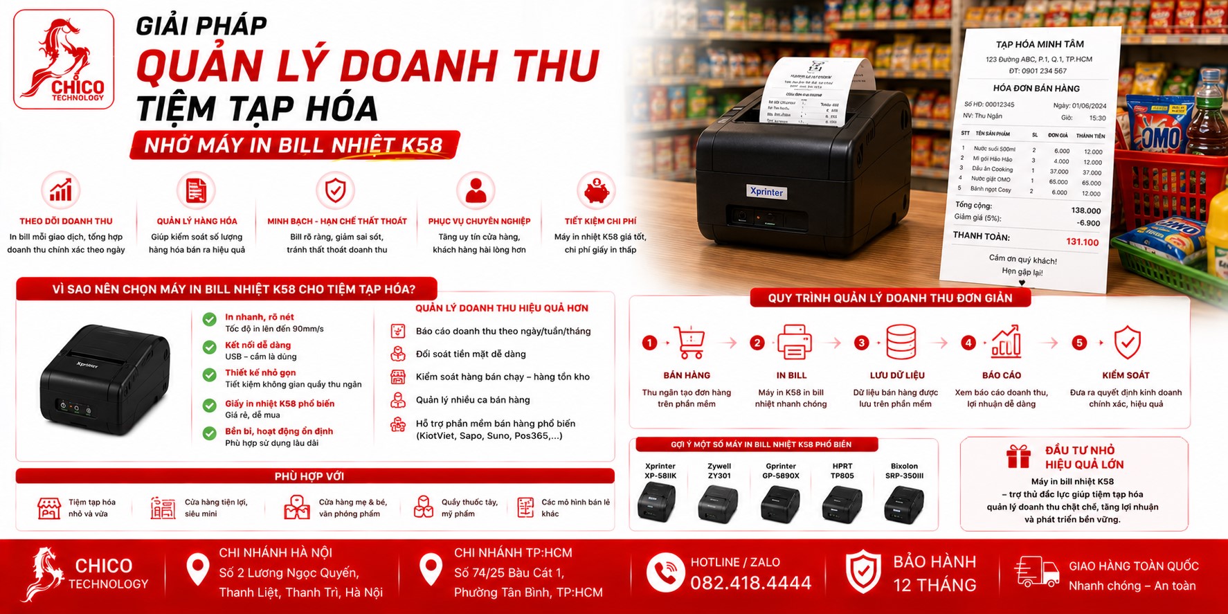 Quản Lý Doanh Thu Tiệm Tạp Hóa Hiệu Quả Với Máy In Bill K58