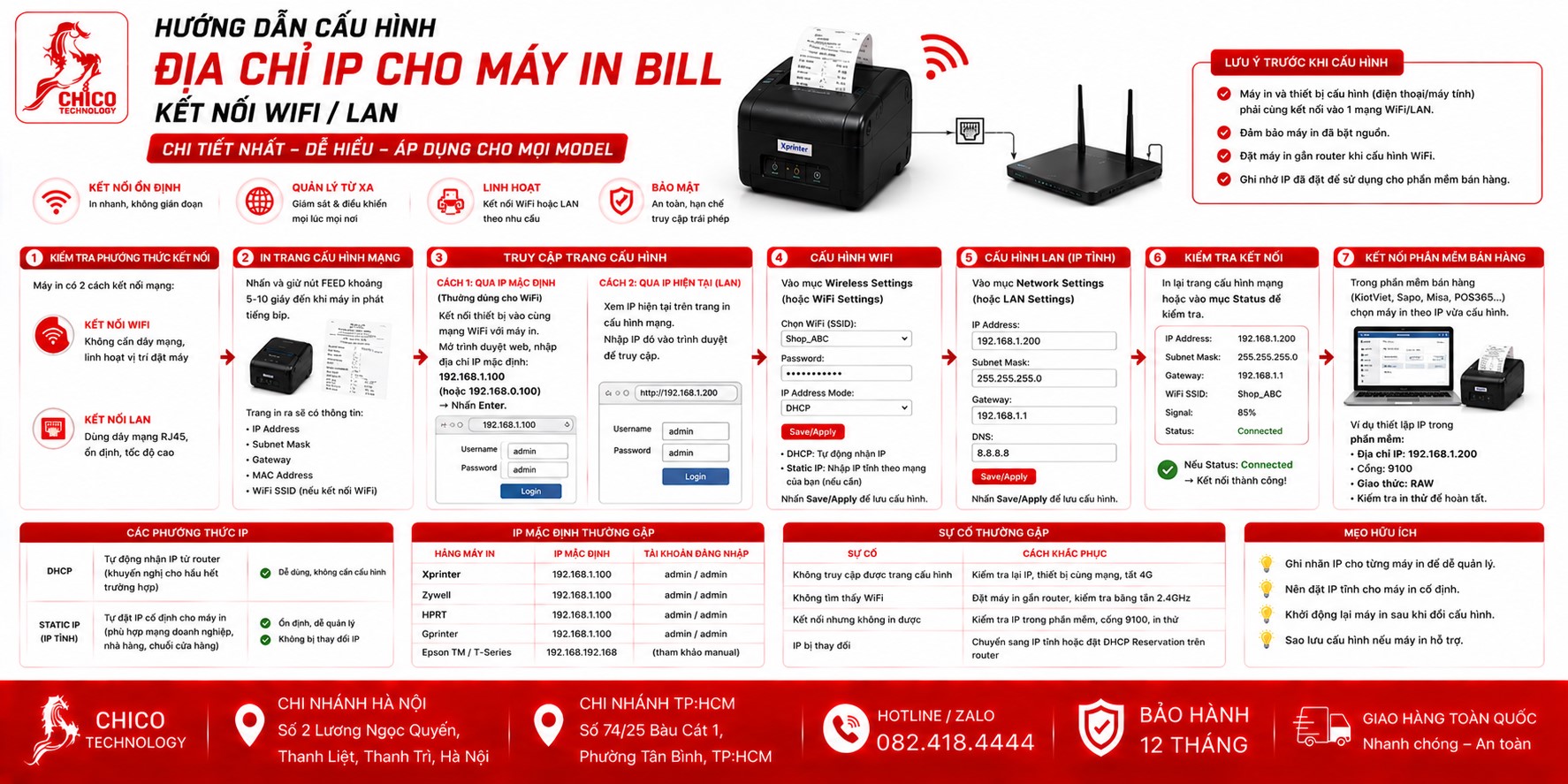 Hướng Dẫn Cấu Hình IP Cho Máy In Bill LAN/Wifi Chi Tiết Từ A-Z