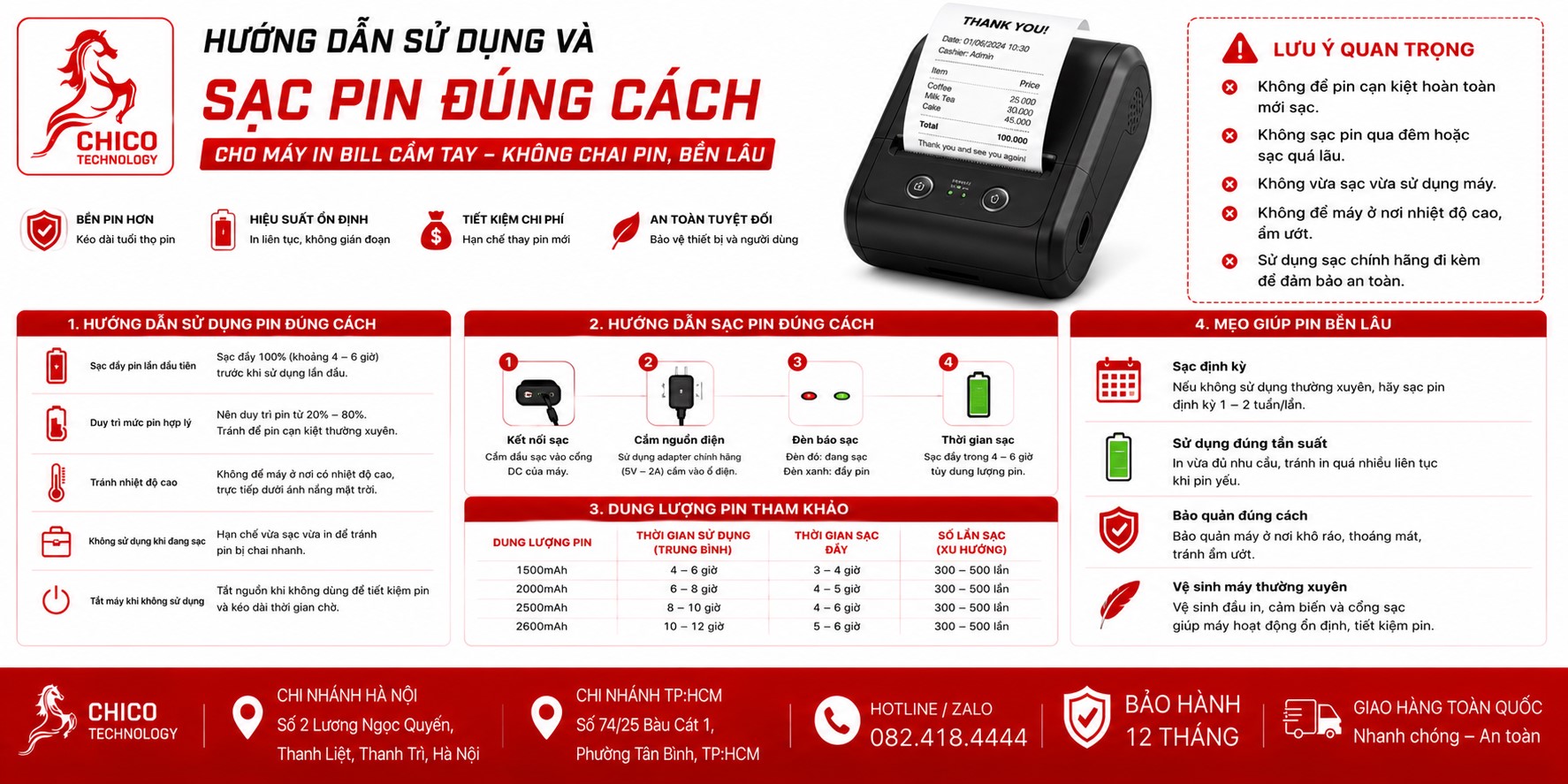 Hướng Dẫn Sạc Pin Máy In Bill Cầm Tay Đúng Cách, Chống Chai Pin