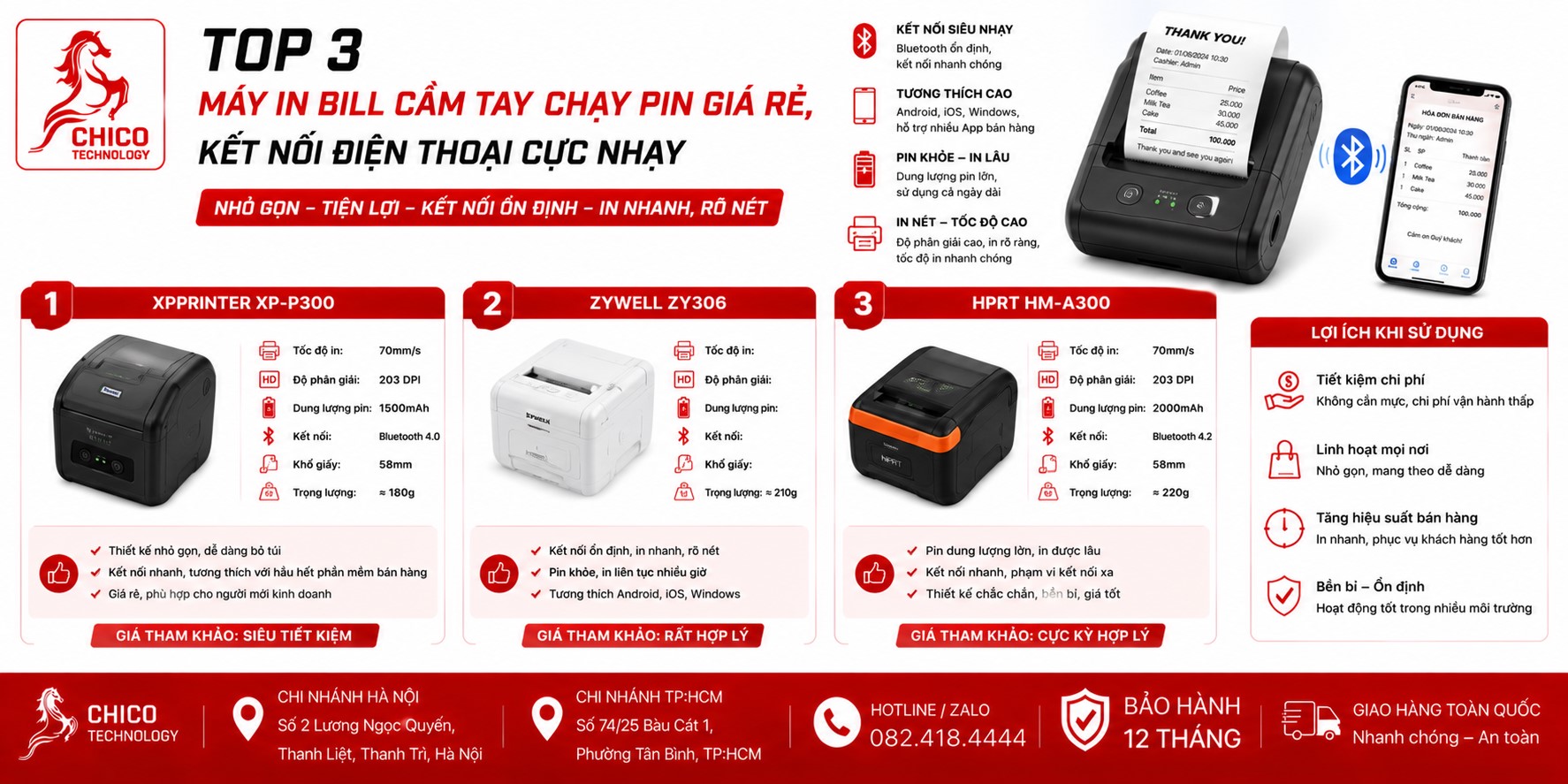 Top 3 Máy In Bill Cầm Tay Giá Rẻ, Kết Nối Điện Thoại Siêu Nhạy