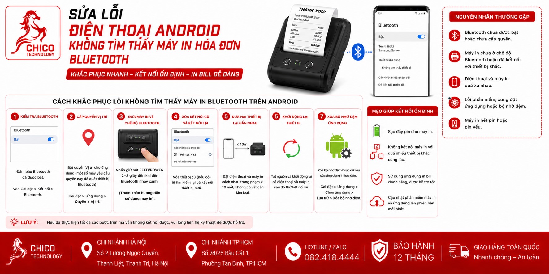 Sửa lỗi điện thoại Android không tìm thấy máy in hóa đơn Bluetooth