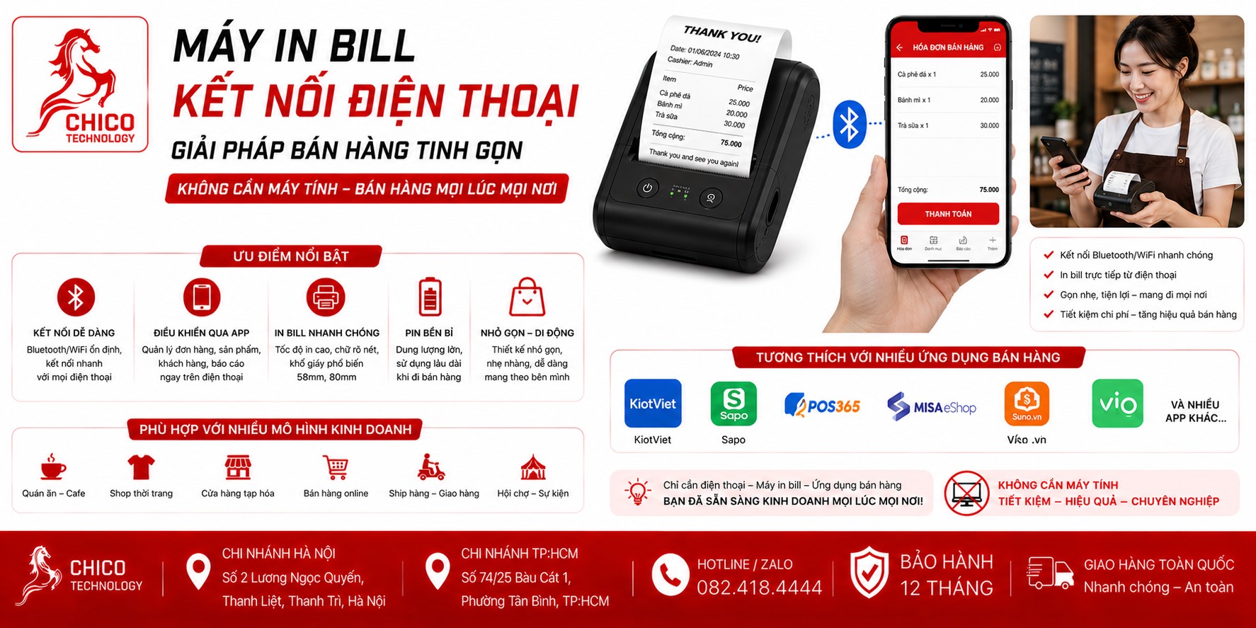 Máy in bill kết nối điện thoại: Giải pháp bán hàng tinh gọn, hiện đại