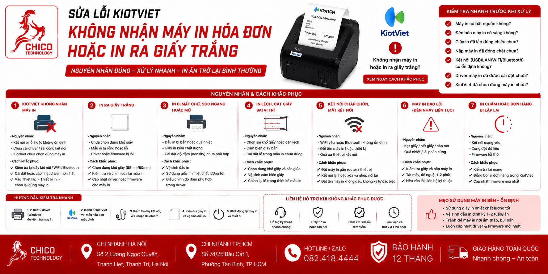 Sửa lỗi KiotViet không nhận máy in hóa đơn hoặc in ra giấy trắng