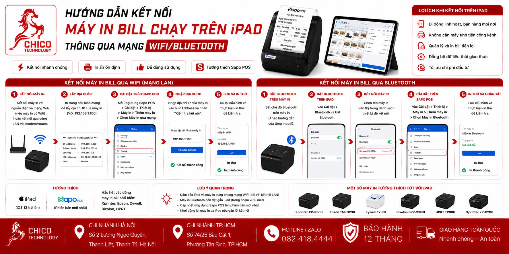 Hướng dẫn kết nối máy in hóa đơn với iPad qua Wifi/Bluetooth