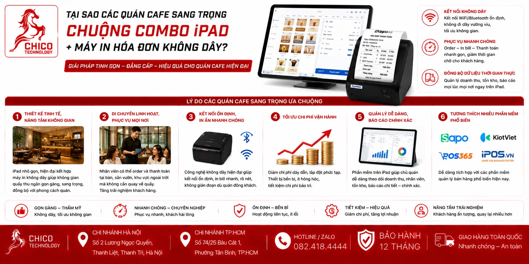 Tại sao Quán Cafe Sang Trọng Chuộng Combo iPad + Máy In Hóa Đơn Không Dây?