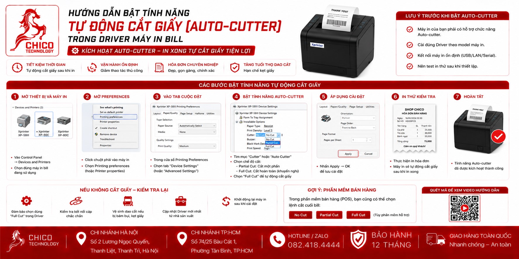 Cách Bật Tính Năng Tự Động Cắt Giấy (Auto-cutter) Máy In Hóa Đơn