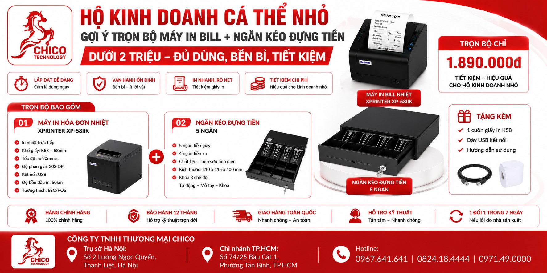 Trọn Bộ Máy In Bill & Ngăn Kéo Đựng Tiền Dưới 2 Triệu Cho Hộ Kinh Doanh