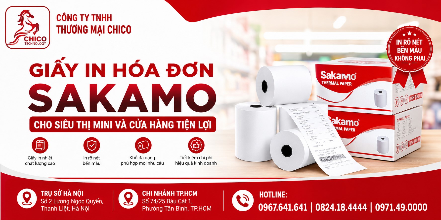 Giấy In Hóa Đơn Sakamo Cho Siêu Thị Mini & Cửa Hàng Tiện Lợi