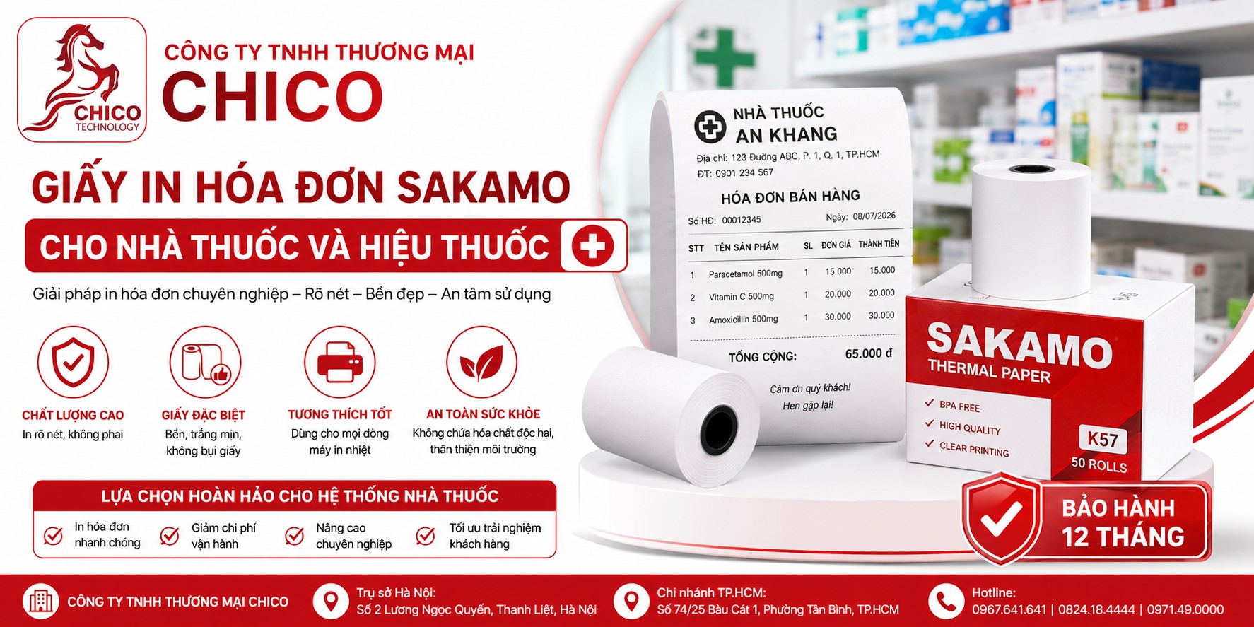 Giấy In Hóa Đơn Sakamo Cho Nhà Thuốc: Nét, Bền, Chuyên Nghiệp