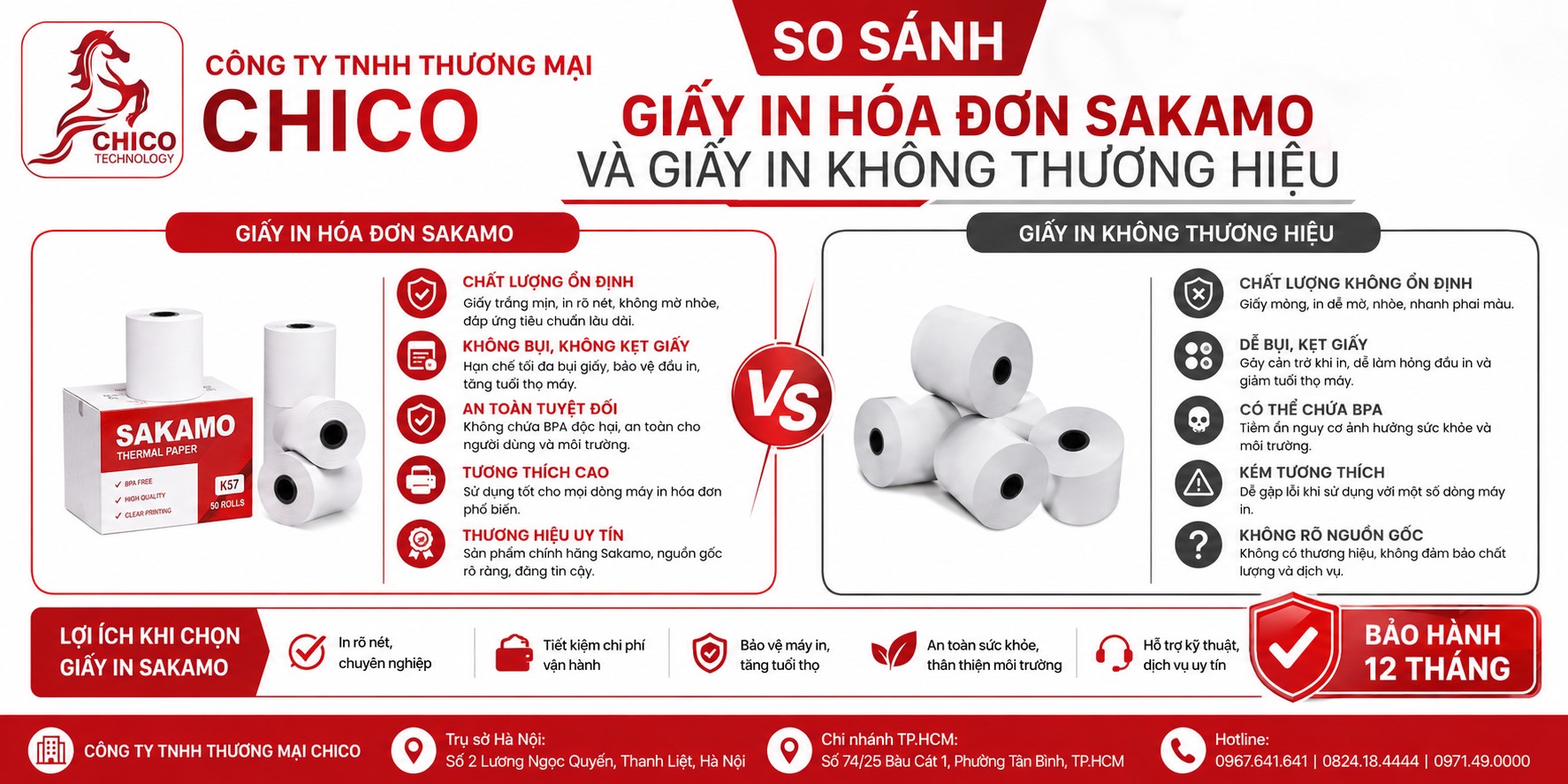 So Sánh Giấy In Hóa Đơn Sakamo và Giấy Không Thương Hiệu