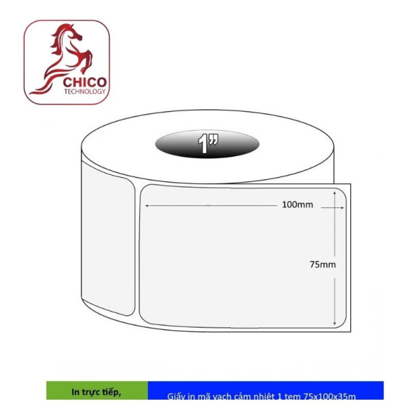 Giấy in mã vạch cảm nhiệt 1 tem 75x100x35m