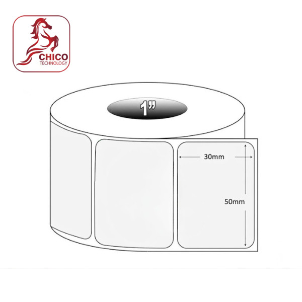 Giấy in mã vạch 1 tem cảm nhiệt 50x30x30M( bo góc)