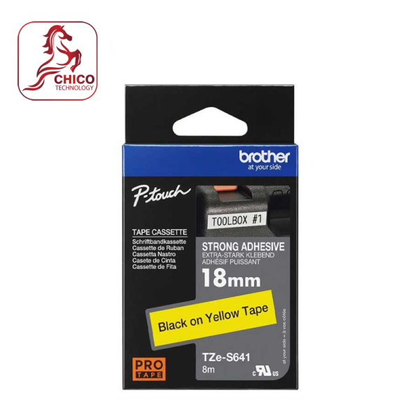 Nhãn TZe-s641 siêu dính - Chữ đen trên nền vàng 18mm