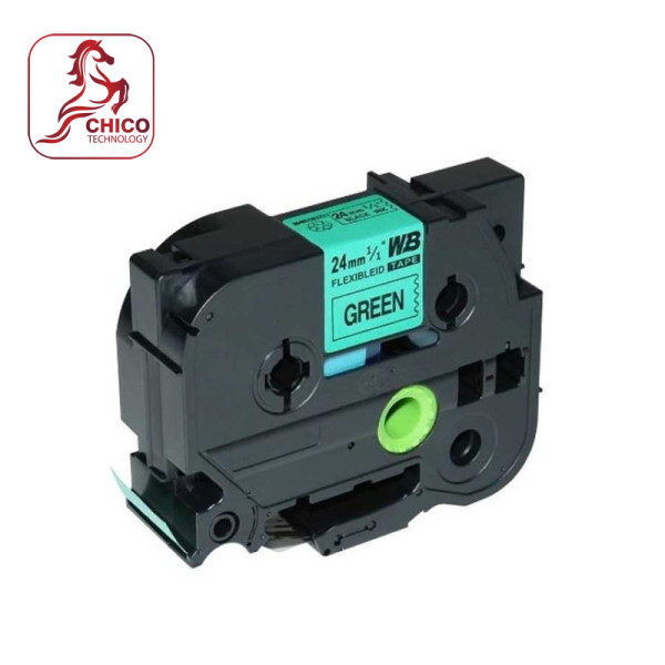 Nhãn TZe-FX751 siêu dẻo - Chữ đen trên nền xanh lá 24mm