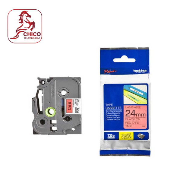 Nhãn TZe-FX451 siêu dẻo - Chữ đen trên nền đỏ 24mm