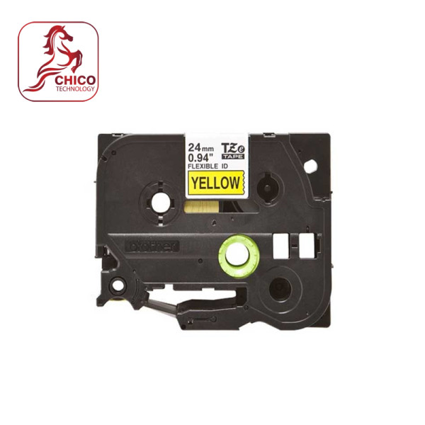 Nhãn TZe-fx651 siêu dẻo - Chữ đen trên nền vàng 24mm