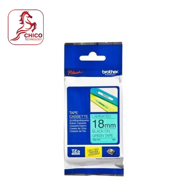 Nhãn TZe-FX741 siêu dẻo - Chữ đen trên nền xanh lá 18mm