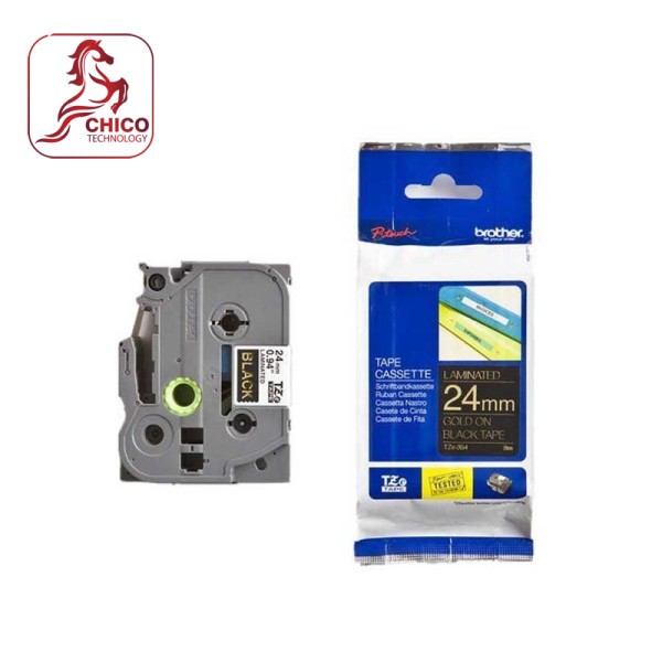 Nhãn TZe-354 tiêu chuẩn - Chữ vàng trên nền đen 24mm