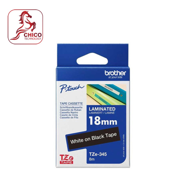 Nhãn TZe-345 tiêu chuẩn - Chữ trắng trên nền đen 18mm