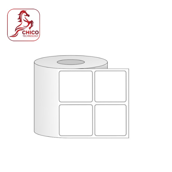 Giấy in mã vạch PVC 2 tem 40x40x50M, bo góc