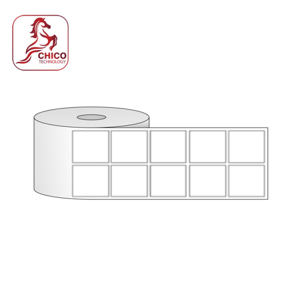 Giấy in mã vạch PVC 2 tem 20x20x50M, vuông