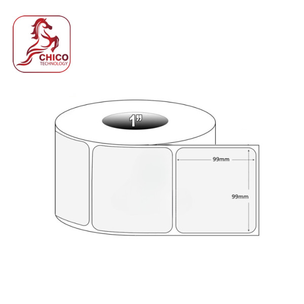 Giấy in mã vạch cảm nhiệt 1 tem 99x99x50M , bo góc