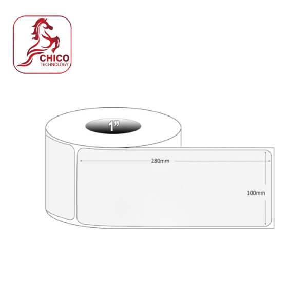 Giấy in mã vạch cảm nhiệt 1 tem 100x280x50M, bo góc 